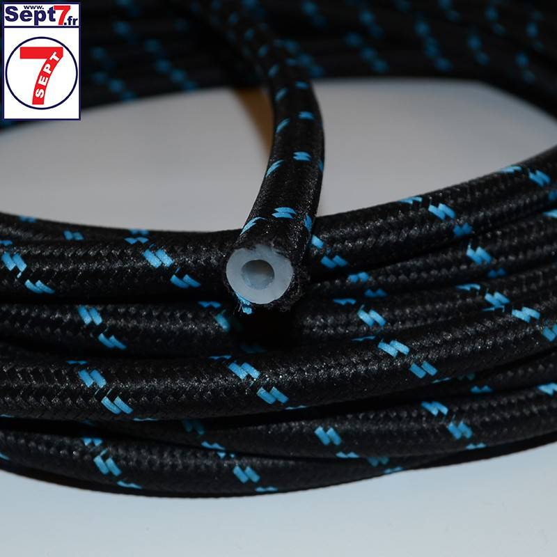 Tuyau vapeur 5x11 mm gainé coton noir filets bleus