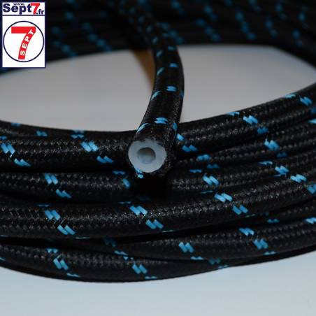 Tuyau vapeur 5x11 mm gainé coton noir filets bleus