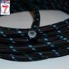 Tuyau vapeur 5x11 mm gainé coton noir filets bleus