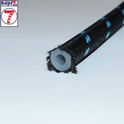 Tuyau vapeur 5x11 mm gainé coton noir filets bleus