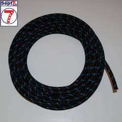 Tuyau vapeur 5x11 mm gainé coton noir filets bleus